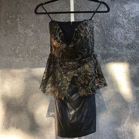 BCBGeneration Gold Lace Faux Leather Dress - Picture 3 of 6